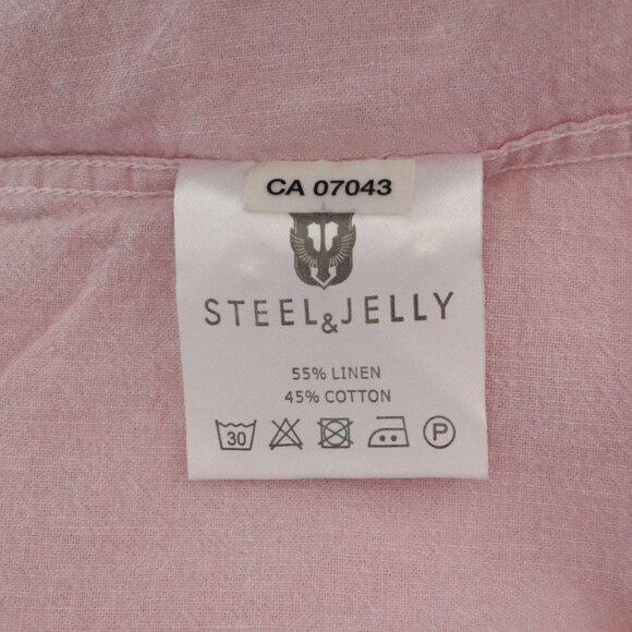 Steel & Jelly Mens Pink Sz M Linen Collared Button Down Short Sleeve Top - Picture 11 of 12